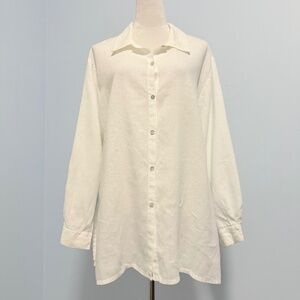 Eileen Fisher Women’s Plus Long Sleeve White Linen Blouse‎ Size 1X